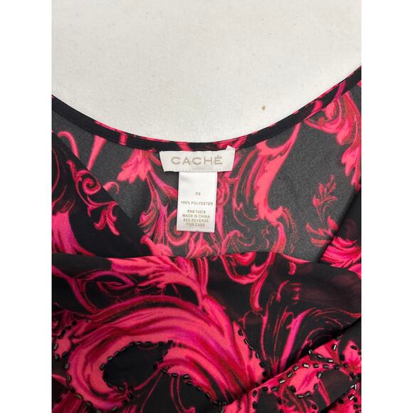 Cache Vintage black and pink beaded tank top with cowl neck. Size XS. - Picture 4 of 7